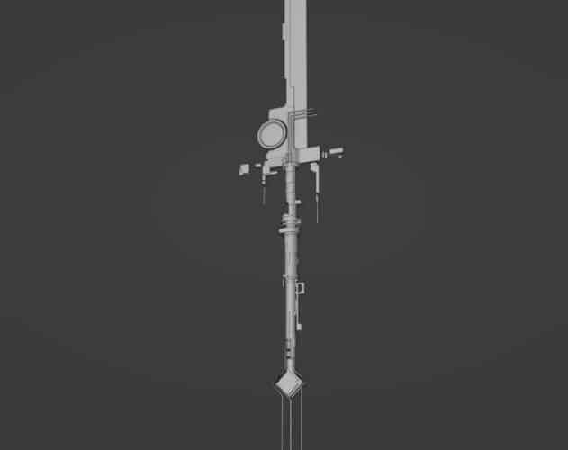 Untextured 3D model of the glaive