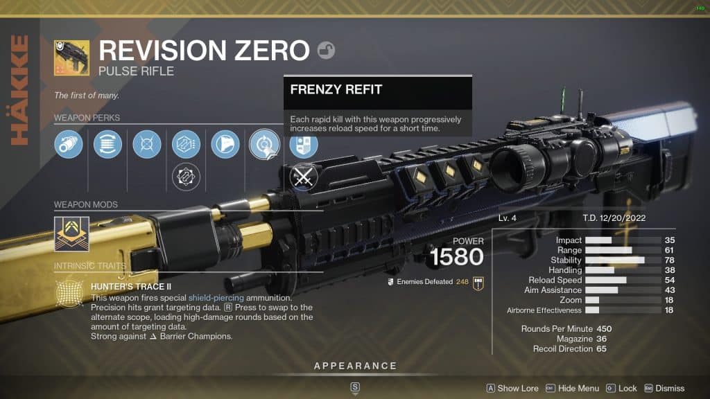 Revision Zero Exotic Pulse rifle