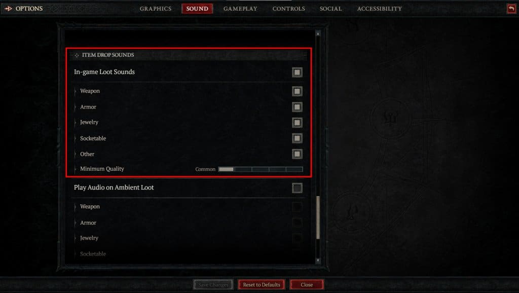 Item Drop Sounds Settings Diablo 4